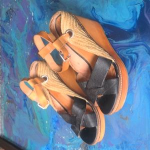 Anthropologie - Platform wedge sandal with crossed leather and hemp details